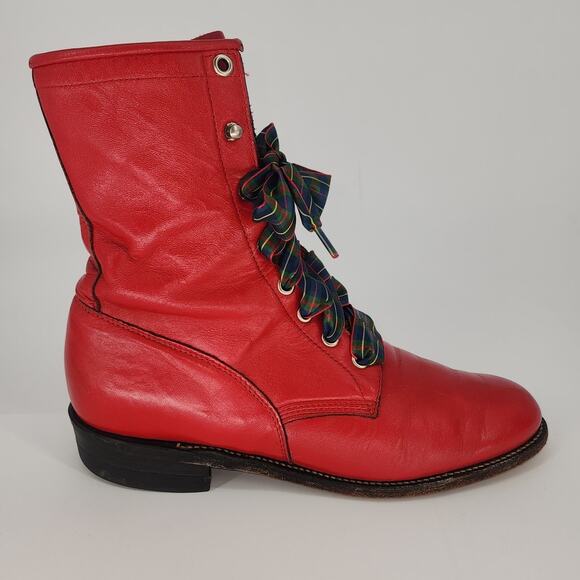Vintage Justin Red Leather Lace-Up Boots Women’s 7.5B - Picture 4 of 16